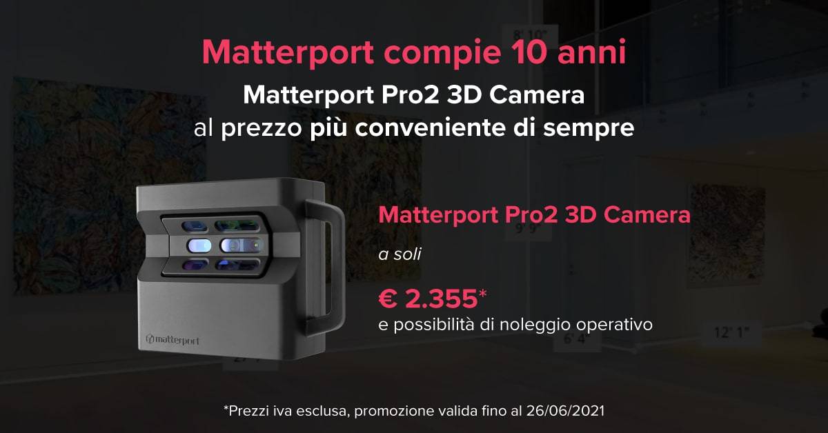 Matterport Pro2 3D Camera a soli 2.355 euro più iva fino al 26 giugno 2021 e possibilità di noleggio operativo